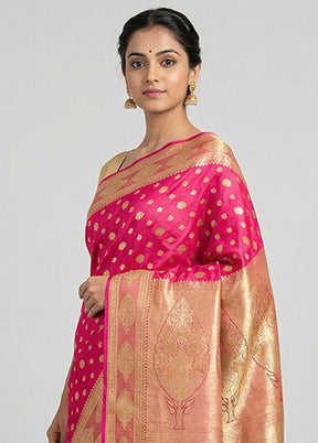 Pink Handloom Banarasi Pure Silk Saree With Blouse Piece