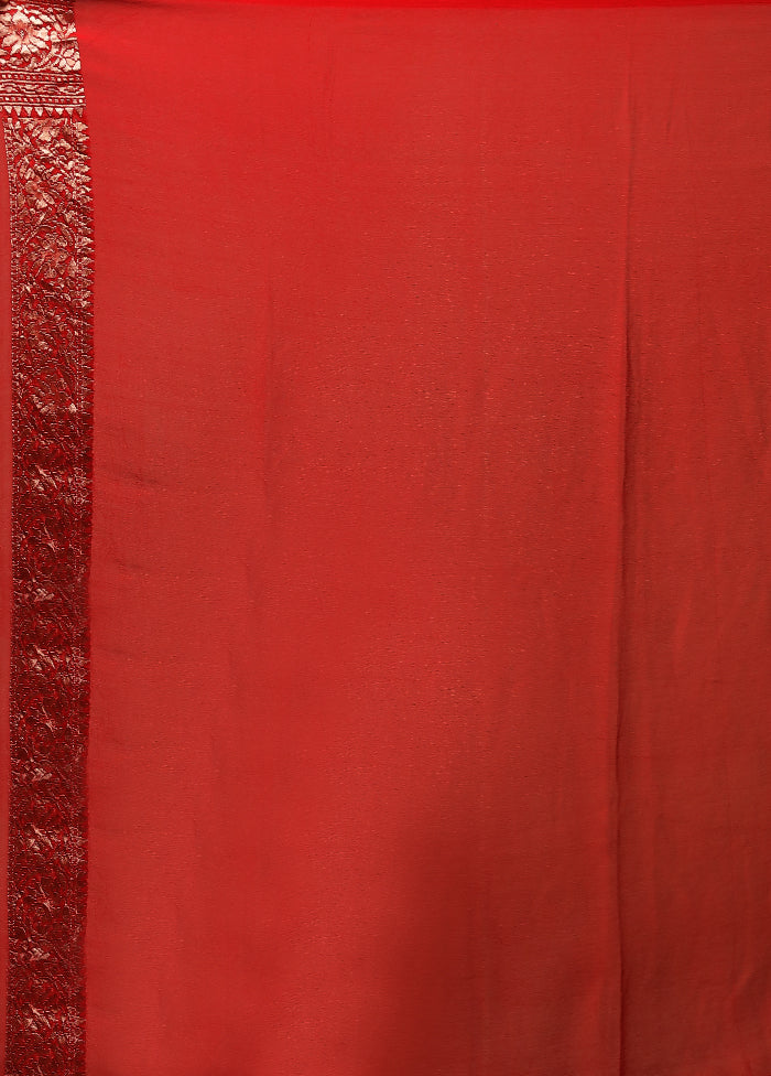 Red Handloom Pure Georgette Saree With Blouse Piece