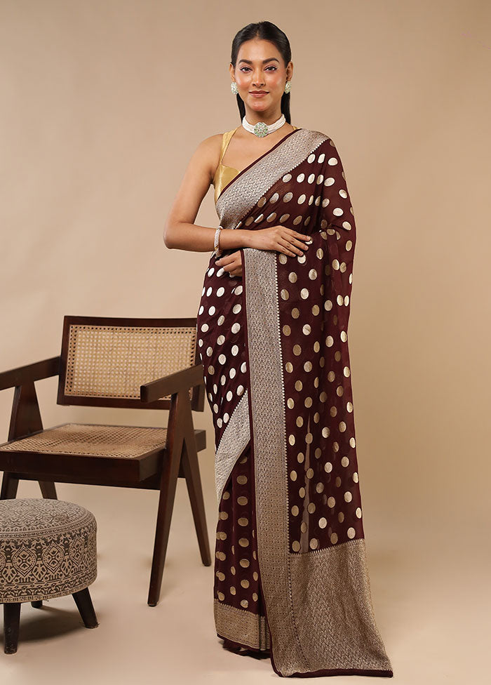 Brown Handloom Pure Georgette Saree With Blouse Piece
