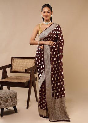 Brown Handloom Pure Georgette Saree With Blouse Piece