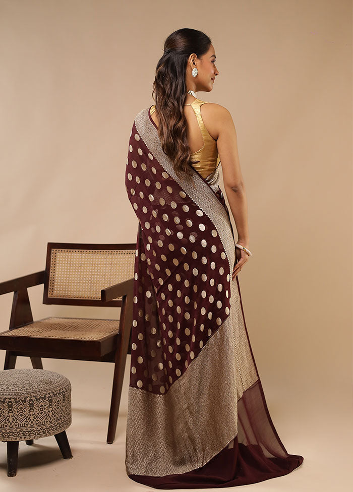 Brown Handloom Pure Georgette Saree With Blouse Piece