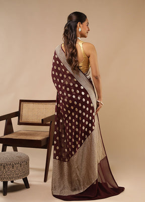 Brown Handloom Pure Georgette Saree With Blouse Piece