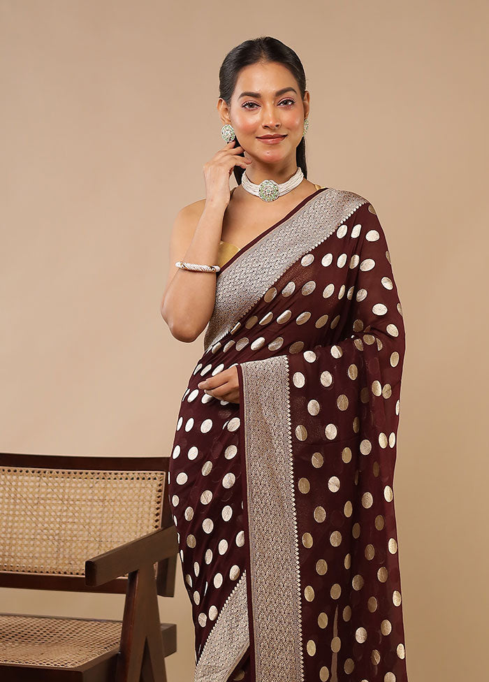 Brown Handloom Pure Georgette Saree With Blouse Piece