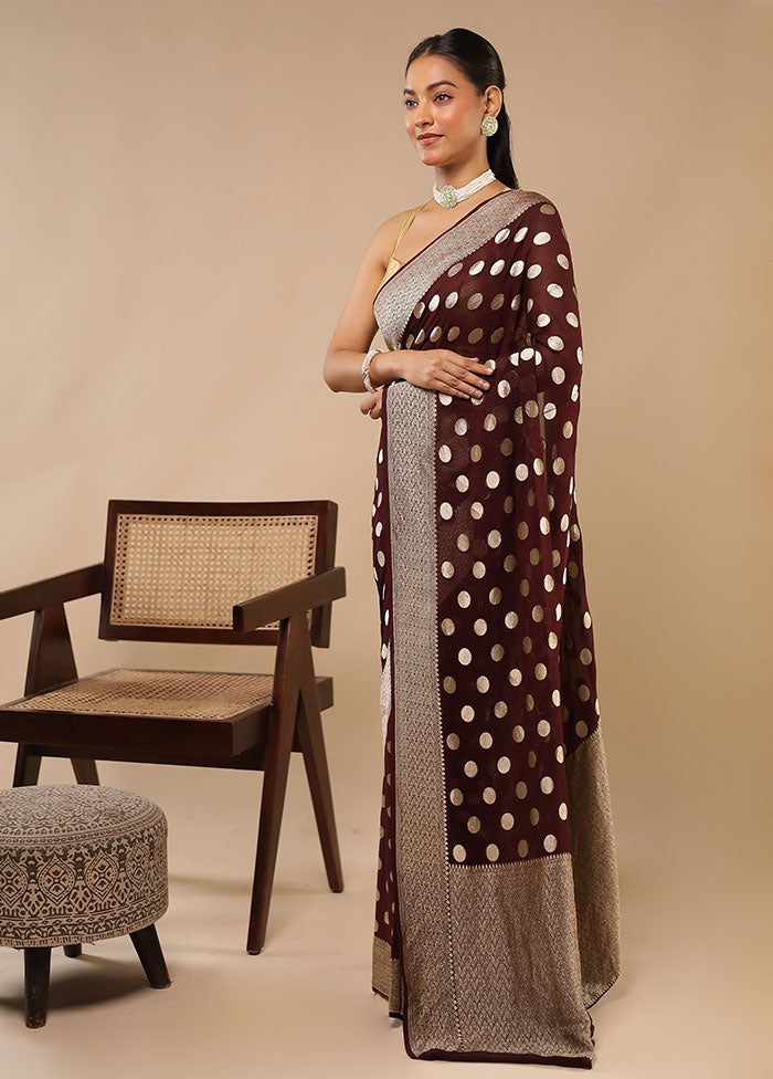 Brown Handloom Pure Georgette Saree With Blouse Piece
