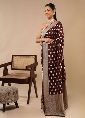 Brown Handloom Pure Georgette Saree With Blouse Piece