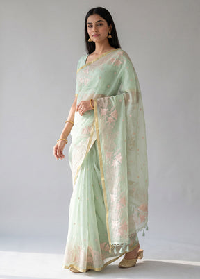 Green Organza Saree With Blouse Piece