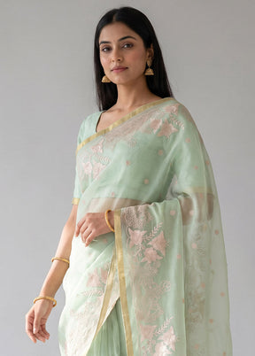 Green Organza Saree With Blouse Piece
