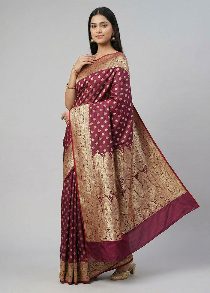 Purple Banarasi Silk Saree With Blouse Piece
