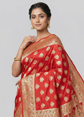 Red Banarasi Silk Saree With Blouse Piece