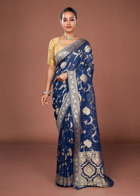 Blue Georgette Saree With Blouse Piece