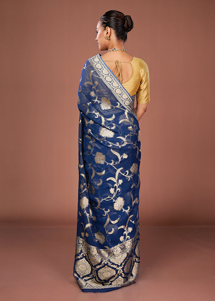 Blue Georgette Saree With Blouse Piece