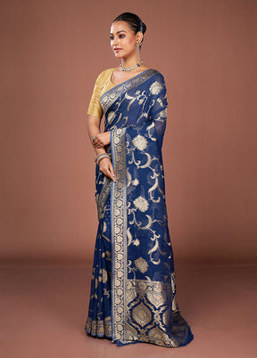Blue Georgette Saree With Blouse Piece