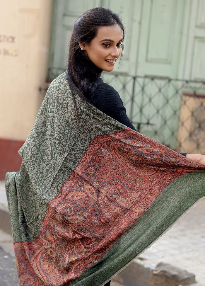 Brown Woolen Zari Woven Work Shawl