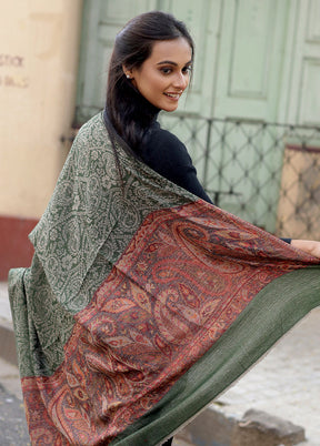 Brown Woolen Zari Woven Work Shawl