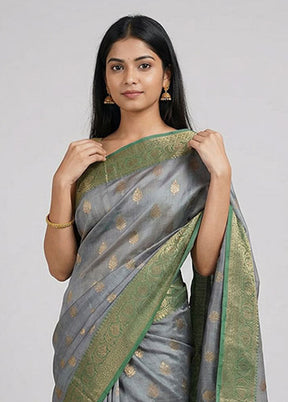 Grey Tussar Silk Saree With Blouse Piece