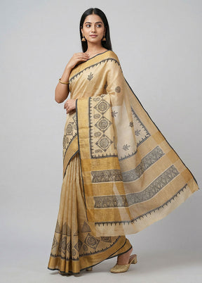 Cream Tussar Silk Saree With Blouse Piece