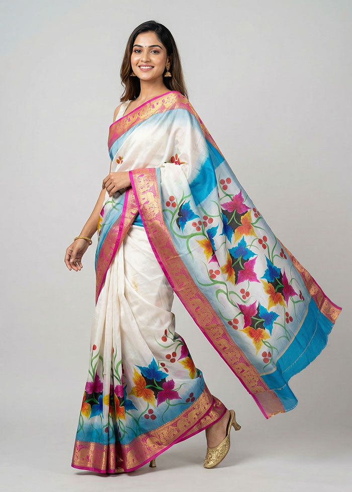 Multicolor Printed Silk Saree Without Blouse Piece