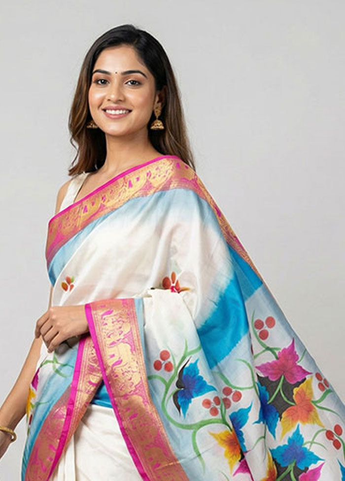 Multicolor Printed Silk Saree Without Blouse Piece