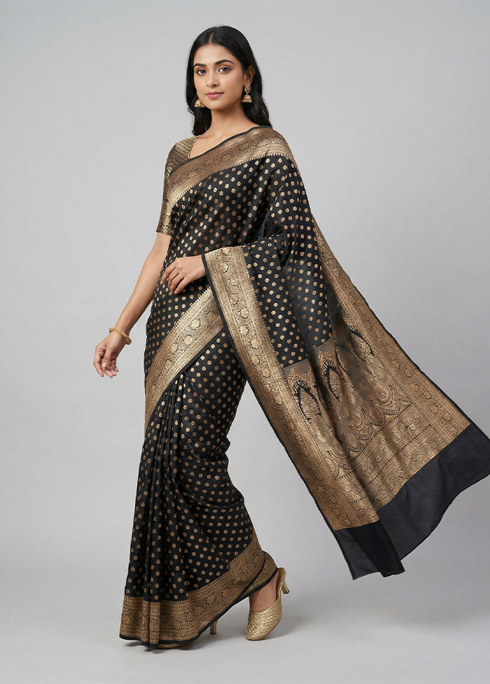 Black Banarasi Silk Saree With Blouse Piece