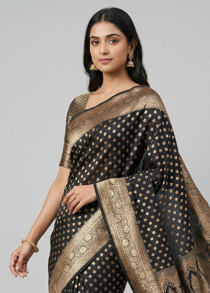 Black Banarasi Silk Saree With Blouse Piece