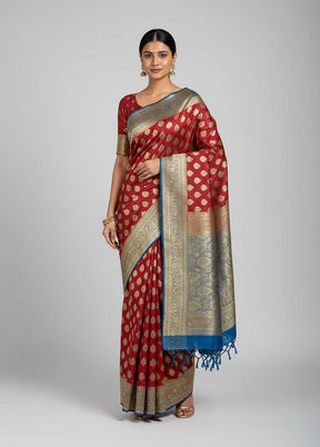 Red Banarasi Silk Saree With Blouse Piece