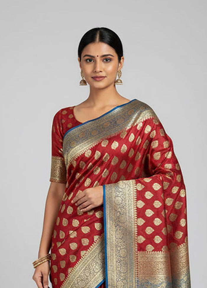 Red Banarasi Silk Saree With Blouse Piece