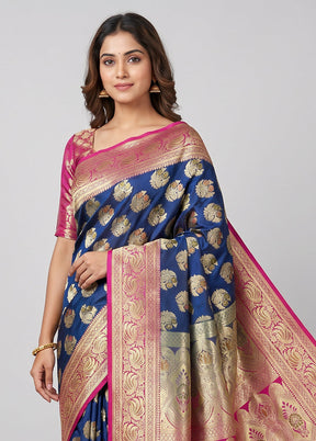 Blue Banarasi Silk Saree With Blouse Piece