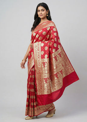 Pink Banarasi Silk Saree With Blouse Piece
