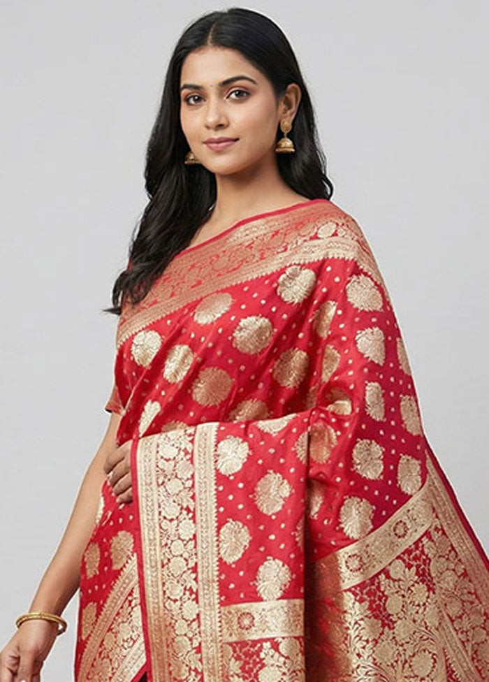 Pink Banarasi Silk Saree With Blouse Piece