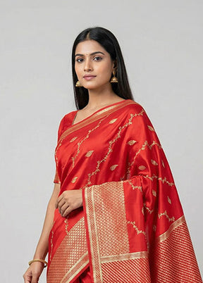Red Banarasi Silk Saree With Blouse Piece