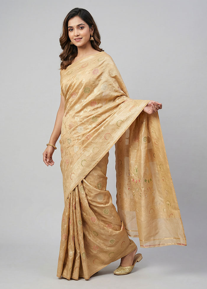 Cream Handloom Katan Pure Silk Saree With Blouse Piece