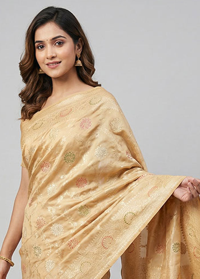 Cream Handloom Katan Pure Silk Saree With Blouse Piece
