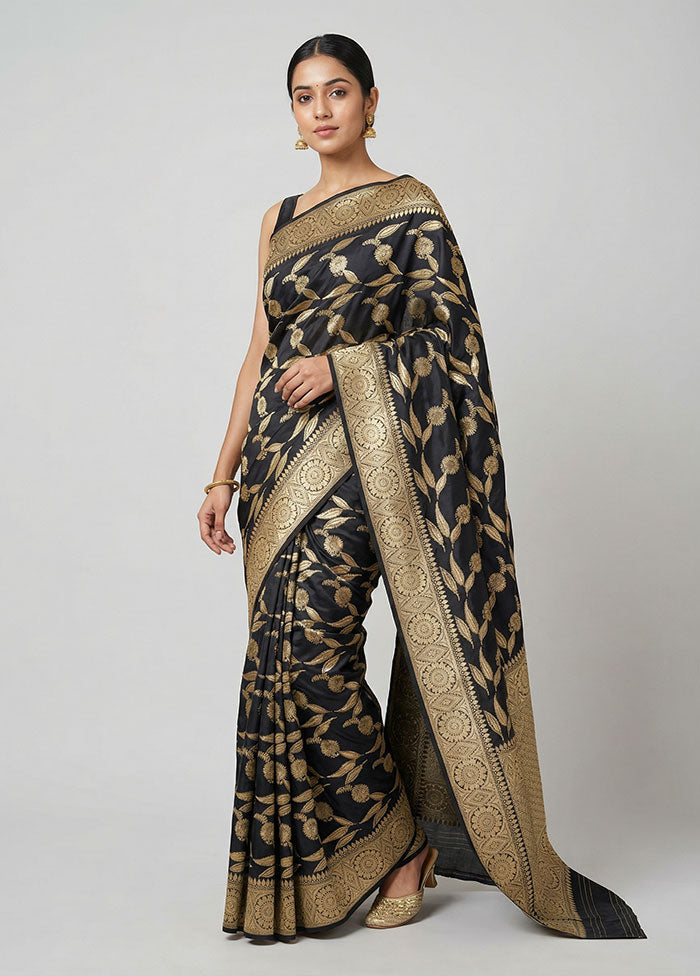 Black Handloom Katan Pure Silk Saree With Blouse Piece
