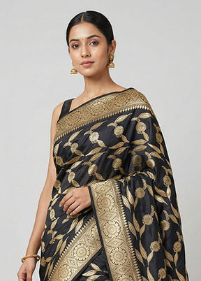 Black Handloom Katan Pure Silk Saree With Blouse Piece