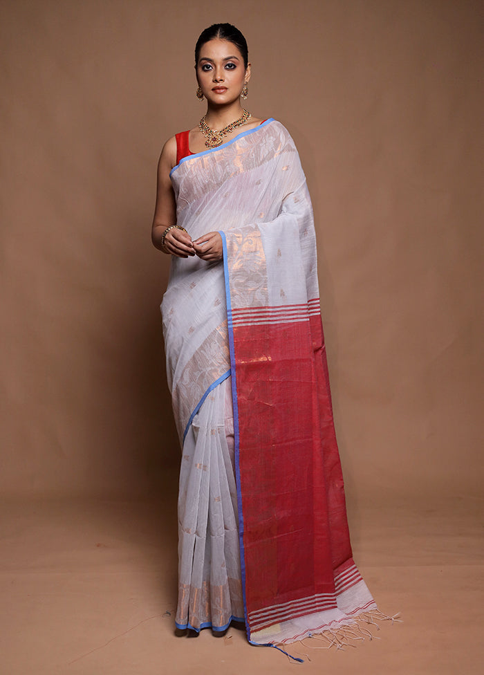 White Matka Silk Saree With Blouse Piece