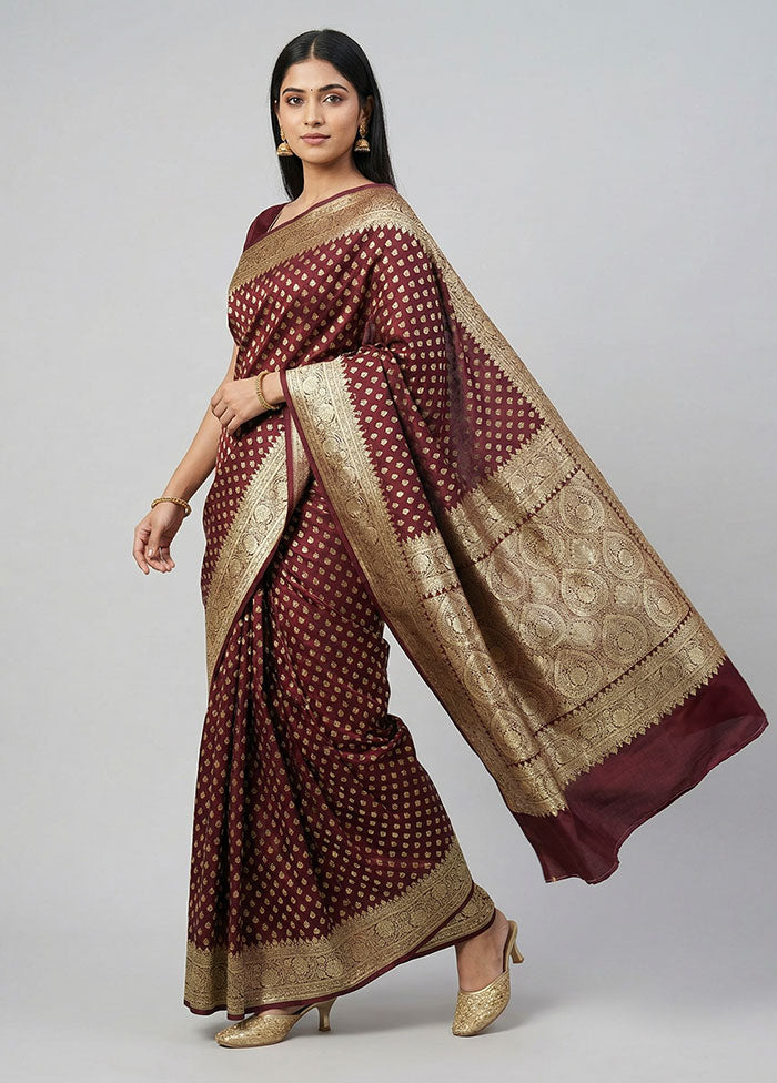 Maroon Banarasi Silk Saree With Blouse Piece