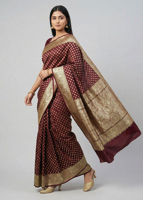 Maroon Banarasi Silk Saree With Blouse Piece