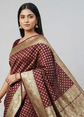 Maroon Banarasi Silk Saree With Blouse Piece