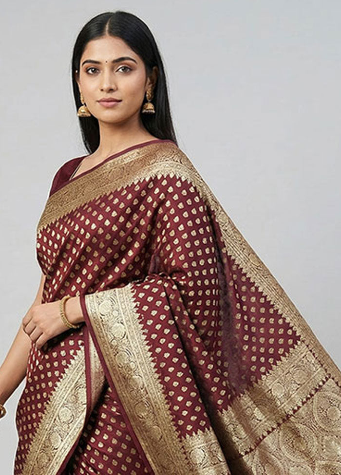 Maroon Banarasi Silk Saree With Blouse Piece