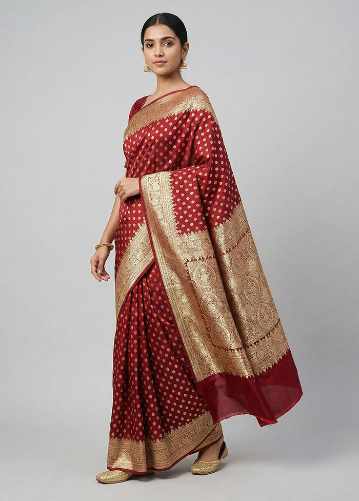 Maroon Banarasi Silk Saree With Blouse Piece
