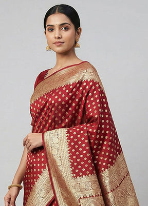 Maroon Banarasi Silk Saree With Blouse Piece