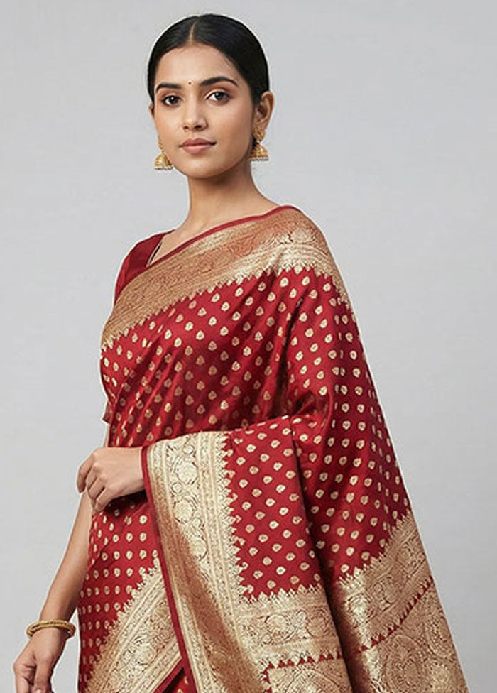 Maroon Banarasi Silk Saree With Blouse Piece
