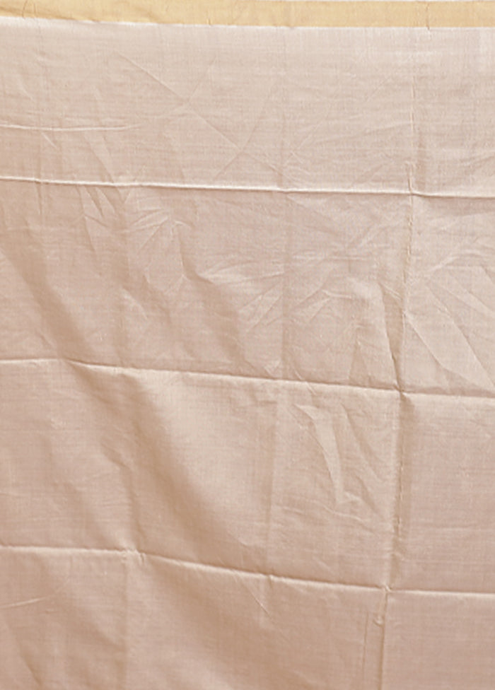 White Handloom Tussar Pure Silk Saree With Blouse Piece