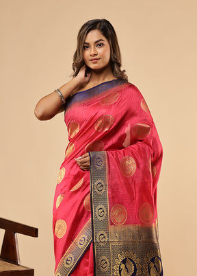 Pink Dupion Silk Saree With Blouse Piece