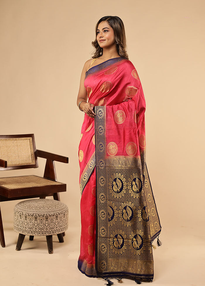 Pink Dupion Silk Saree With Blouse Piece