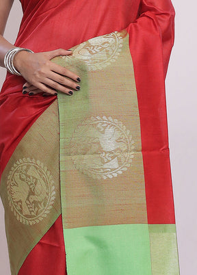 Red Tussar Silk Saree With Blouse Piece
