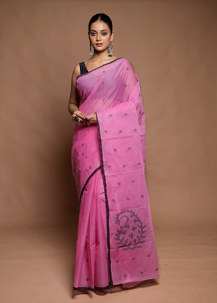 Pink Tant Jamdani Saree Without Blouse Piece