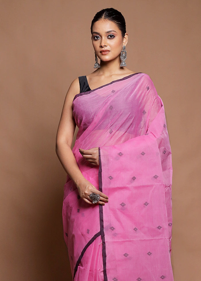 Pink Tant Jamdani Saree Without Blouse Piece