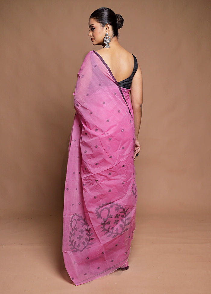Pink Tant Jamdani Saree Without Blouse Piece