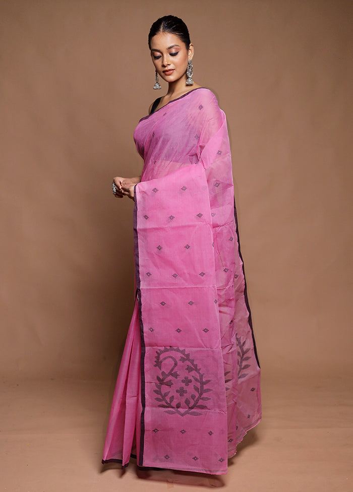 Pink Tant Jamdani Saree Without Blouse Piece